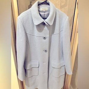 Blue 3/4 length pea coat with belt in back